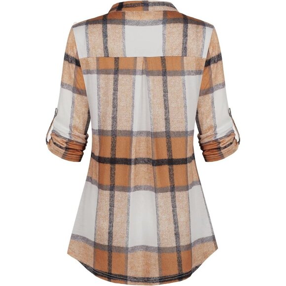 Womens Floral Chiffon Blouse 3/4 Sleeve V Neck Zipper Top Casual Work - Picture 3 of 5